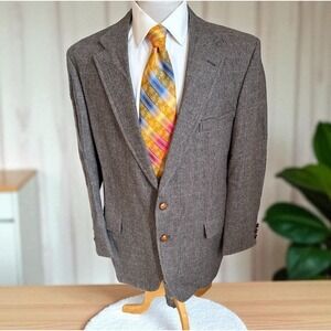Vintage Palm Beach Tweed 100% Wool Sport Coat Blazer Jacket Sz 44R Brown Plaid